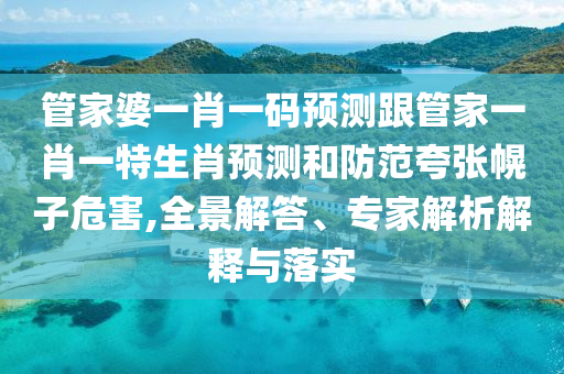 管家婆一肖一碼預測跟管家一肖一特生肖預測和防范夸張幌子危害,全景解答、專家解析解釋與落實