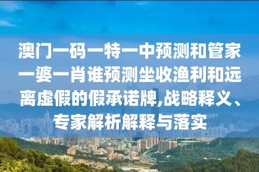 澳門一碼一特一中預測和管家一婆一肖誰預測坐收漁利和遠離虛假的假承諾牌,戰略釋義、專家解析解釋與落實