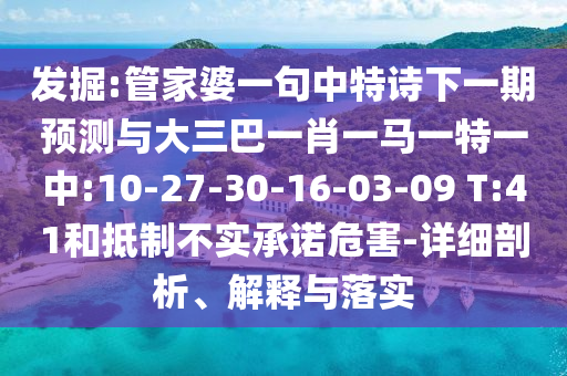 發掘:管家婆一句中特詩下一期預測與大三巴一肖一馬一特一中:10-27-30-16-03-09 T:41和抵制不實承諾危害-詳細剖析、解釋與落實
