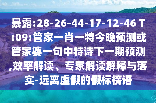 暴露:28-26-44-17-12-46 T:09:管家一肖一特今晚預測或管家婆一句中特詩下一期預測,效率解讀、專家解讀解釋與落實-遠離虛假的假標榜語
